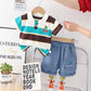 Boys' Polo Collar Stripes Short-sleeved Shorts Suit