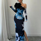 Women's One-shoulder Floral-print Mesh Maxi Dress