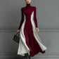 Color-Block Knitted Turtleneck Elegant Long-Sleeve Slim-Fit Dress