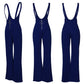 High Waist Big Round Button Zipper Flared Leg Suspenders