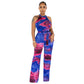 Women's Printed Sleeveless Lace-up Jumpsuit Trousers
