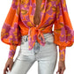 Long Sleeve Lapel Cardigan Single-breasted Solid Color Half-length Lantern Sleeve Temperament Commute Red Shirt