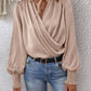 Women's Elegant Women's V-neck Lantern Sleeve Style Solid Color Shirt