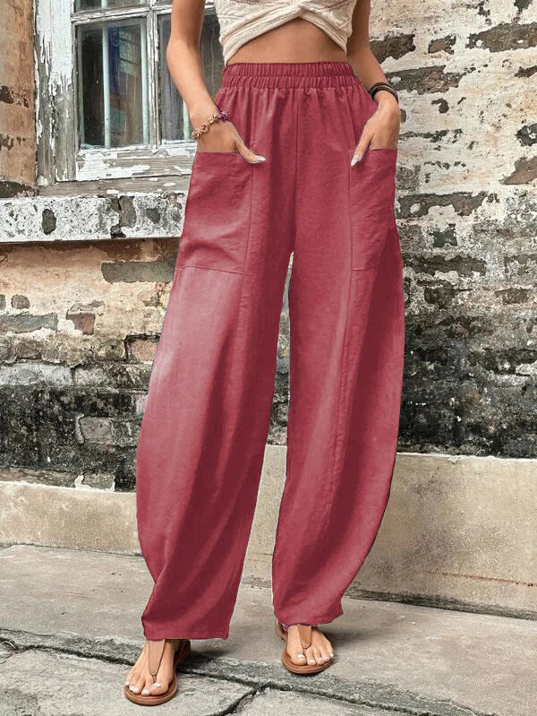 Pantalon sarouel pour femme avec poches, taille haute, décontracté, pour la plage, ample, pour l'été