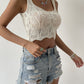Summer New Hemp Pattern Hollow-out Cropped Vest