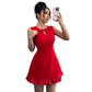 Women's Lace-up Mini Dress With Bow And Ruffled Hem