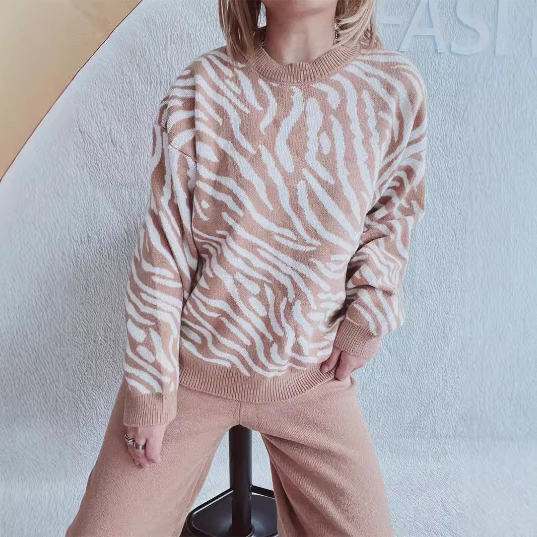 Commuter Knitted Two-piece Zebra Pattern Contrast Color