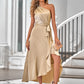 Fashion Diagonal Shoulder Solid Color Dress