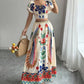 Printed Casual Vacation Bohemian Short-sleeved Top And Long Skirt Ladies Set
