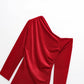 Diagonal Collar Pleated Slim-fit Asymmetric Long-sleeved Top For Women