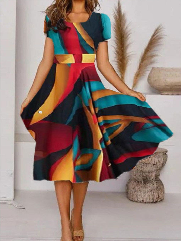 Summer Urban Casual Short Sleeve Round Neck Loose Women's Dress