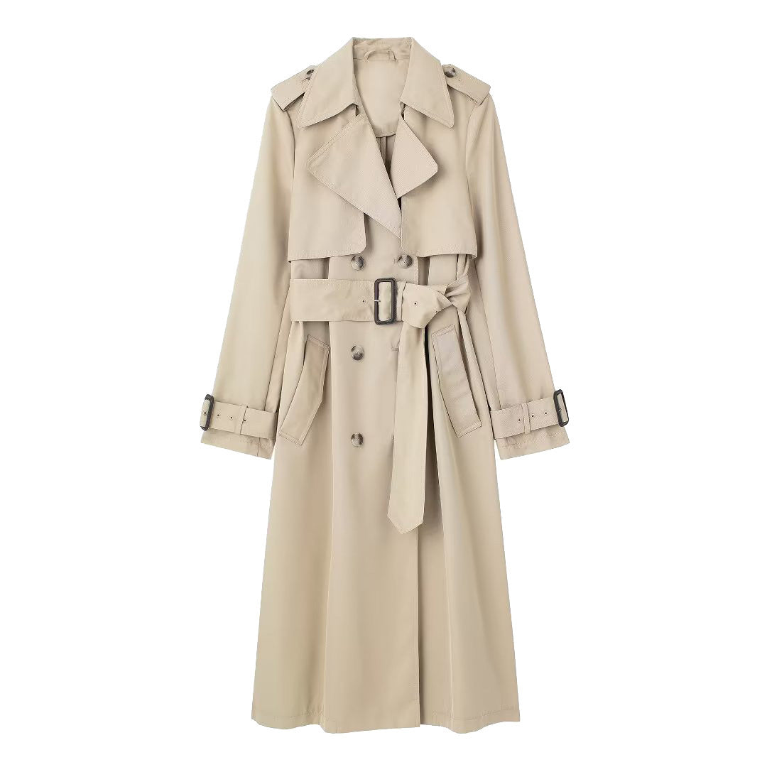 Trench-coat à ceinture ornementale à double rangée de styles européen, américain et français