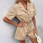 Women's Short-sleeved Cardigan Drawstring Shorts Suit