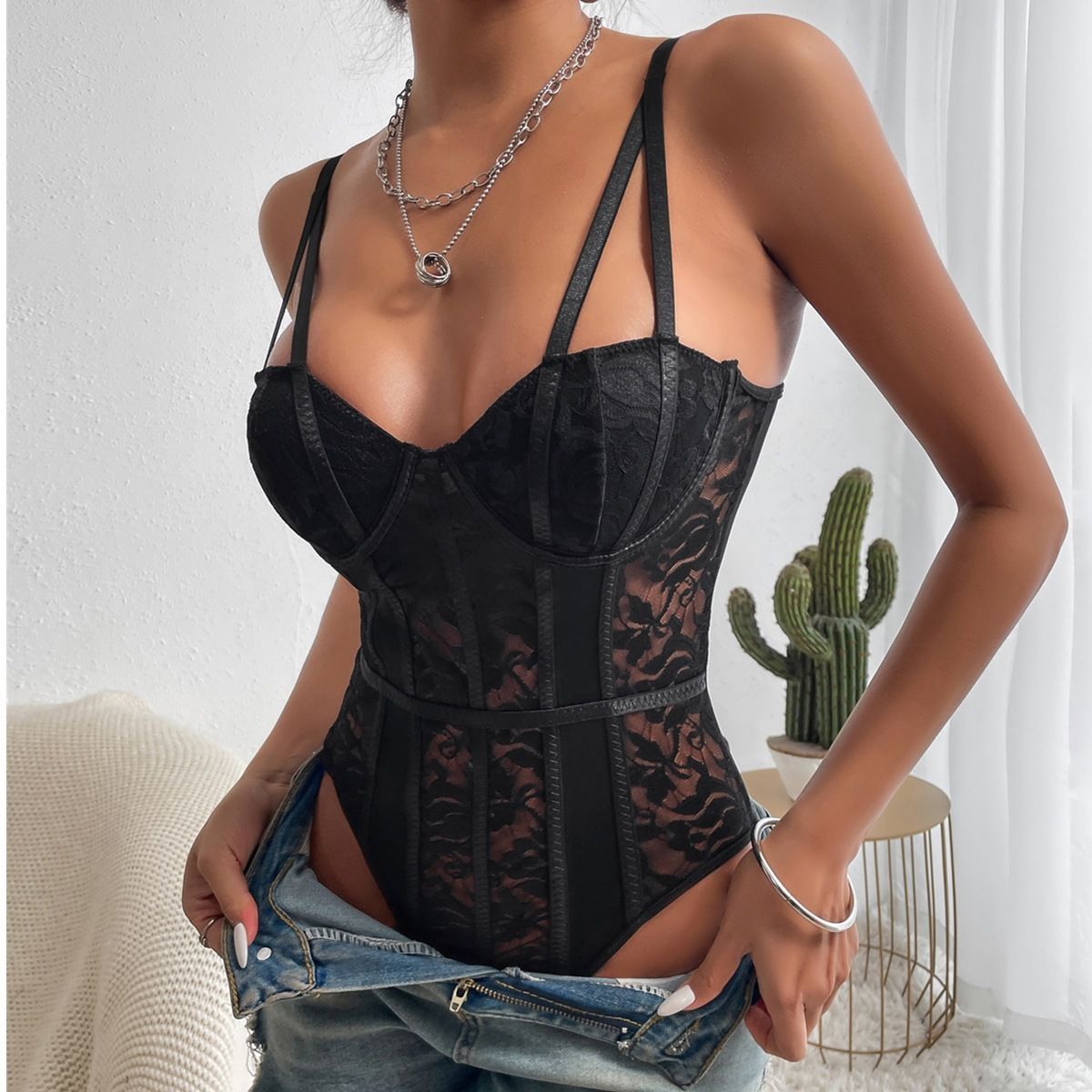 Women's Lace Stitching Niche Street Style Jumpsuit