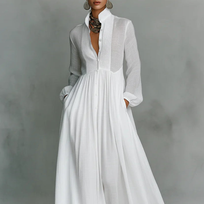 Figure-flattering Long-sleeved White Dress