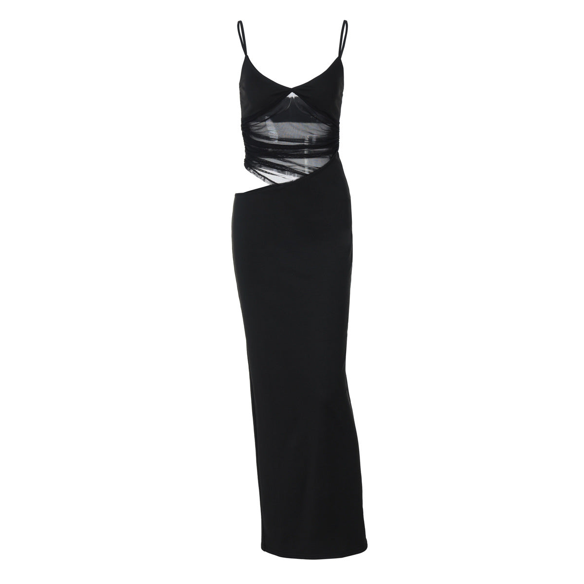 Winter New Fashion Patchwork Slit Mesh See-through Sling Dress