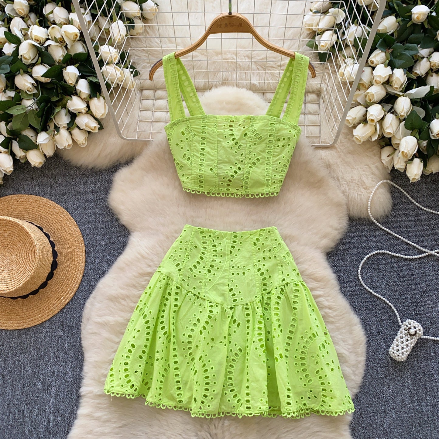 Girls Hollow Embroidery Suit