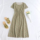Printed Short-sleeve Waist-cinching Figure-flattering Dress For Petite Frames