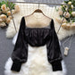 Slim Pleated Mesh Beaded See-through Design Chic Top