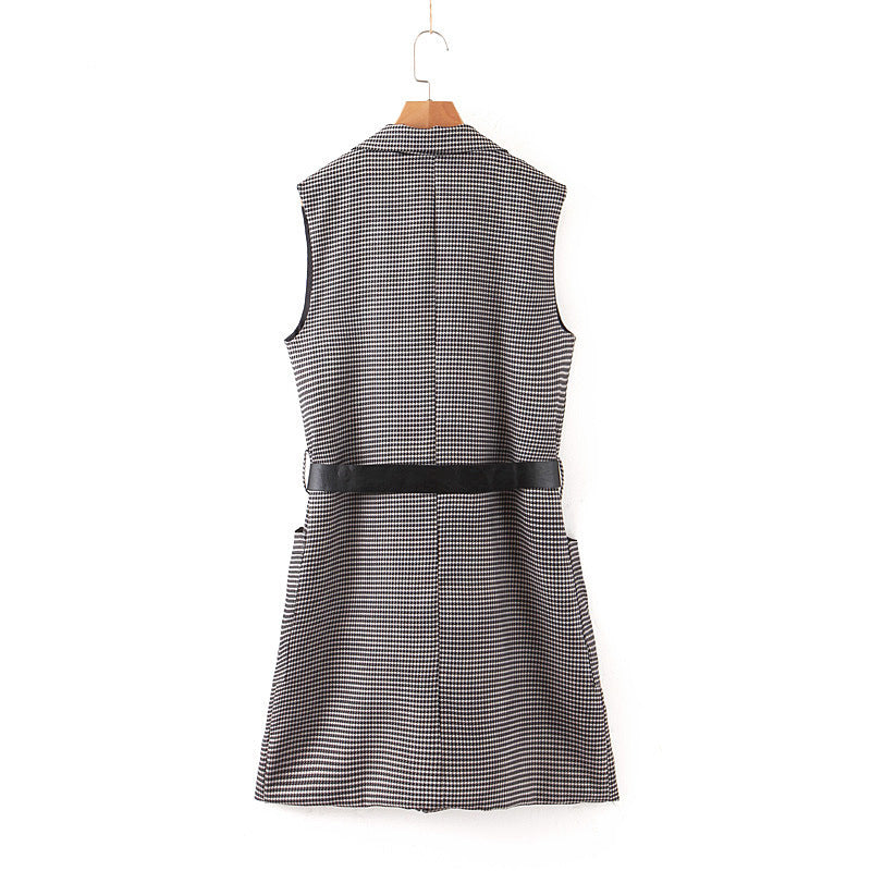 New European And American Women's Clothing Houndstooth Vest Belt Vest