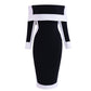 Color Contrast Patchwork Simple Off-shoulder Midi Dress White Dress