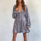 Robe drapée à lacets et col en V à paillettes pour femme
