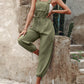Cotton And Linen Back Strap Buckle Multi-pocket Workwear Jumpsuit