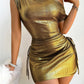 Asymmetrical Shoulder Ruffle-Knot Holiday Party Dress