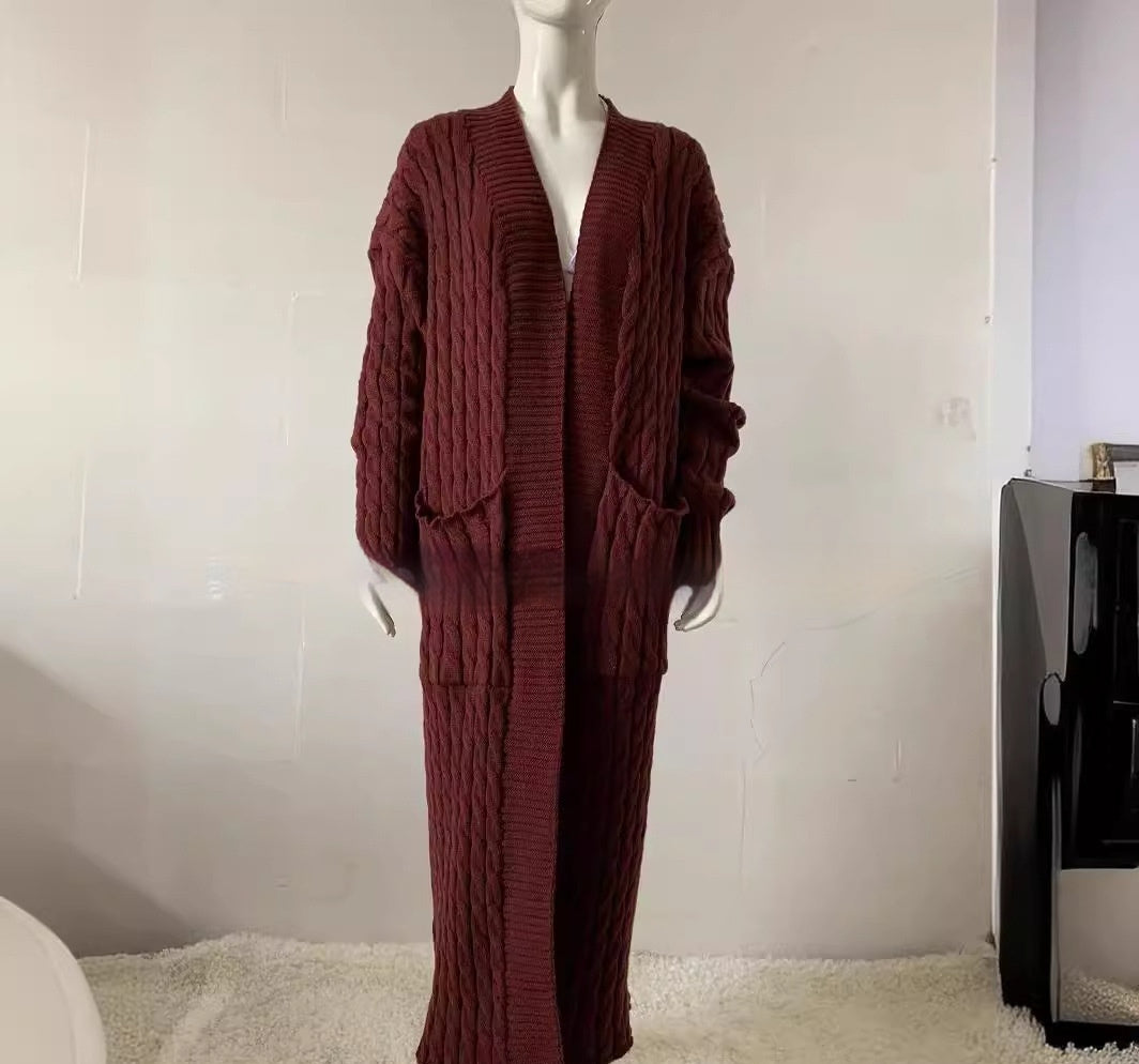 Cardigan long en tricot avec poche, pull long, manteau épais, européen et américain