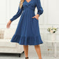 Wrap V-neck Long Sleeve Mid-length Dress