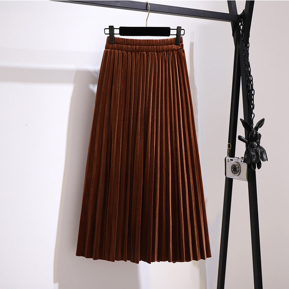 Fat Sister V-neck Sweater Korean Style Gold Velvet Skirt