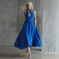 Womens Retro Sleeveless Tie-Waist A-Line Midi Dress With V-Neck