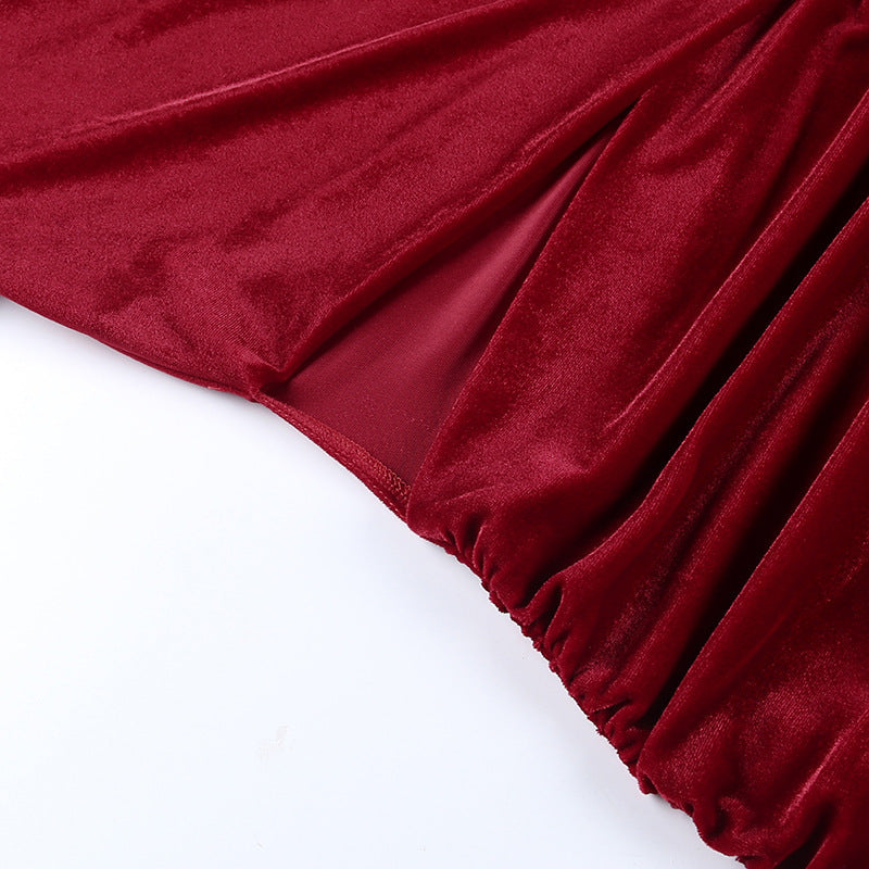 Suede Shoulder Cutout Gathered Long Sleeve Pack Hip Dress