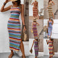 Robe décontractée à rayures sans manches et col carré pour femme