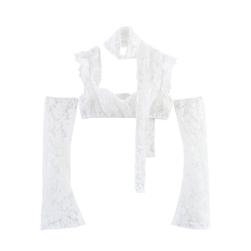 Lace Flower Little Suspenders Split Skirt Two-piece Suit