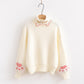 Women's Autumn Half Turtleneck Kitten Embroidered Knit Sweater