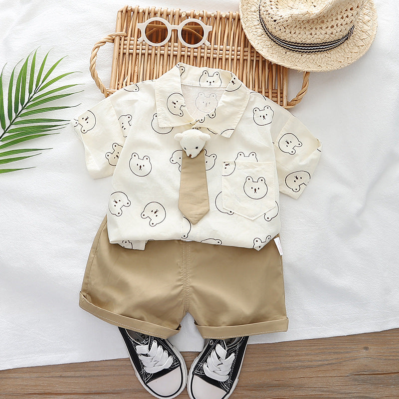 Costume d'été à manches courtes, chemise imprimée, short, costume deux pièces