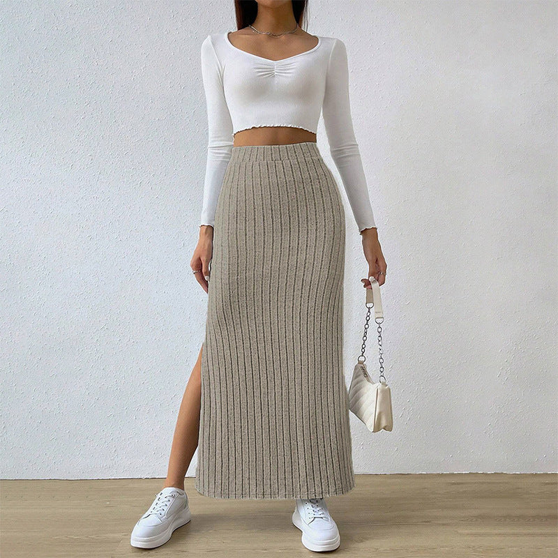 Jupe fourreau longue fendue pour femme, élastique