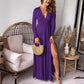 Robe de soirée plissée à manches longues et col en V profond, taille haute, fendue, style club