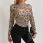 Leopard Print Round Neck Long Sleeve T-shirt