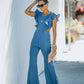 European And American Solid Color Slim Round Neck Women's Jumpsuit