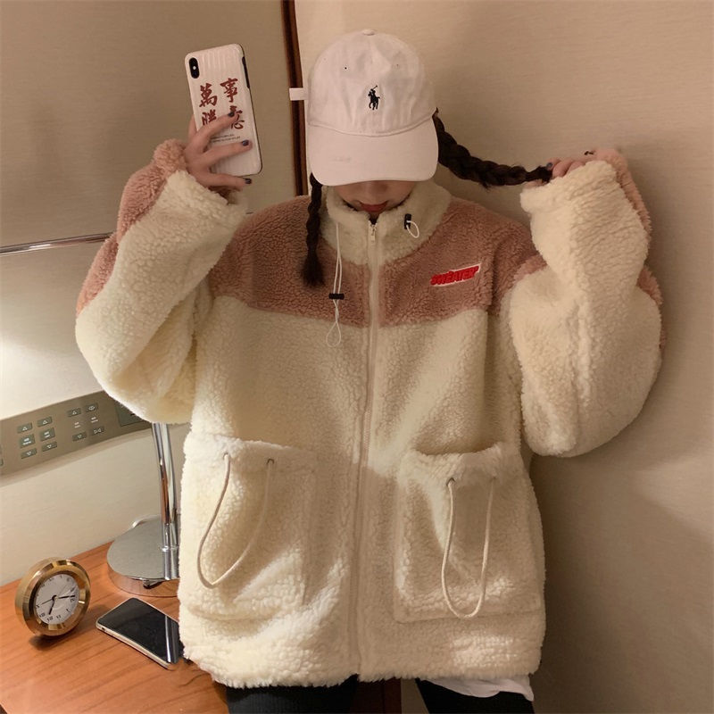 Loose stand-collar student cardigan jacket