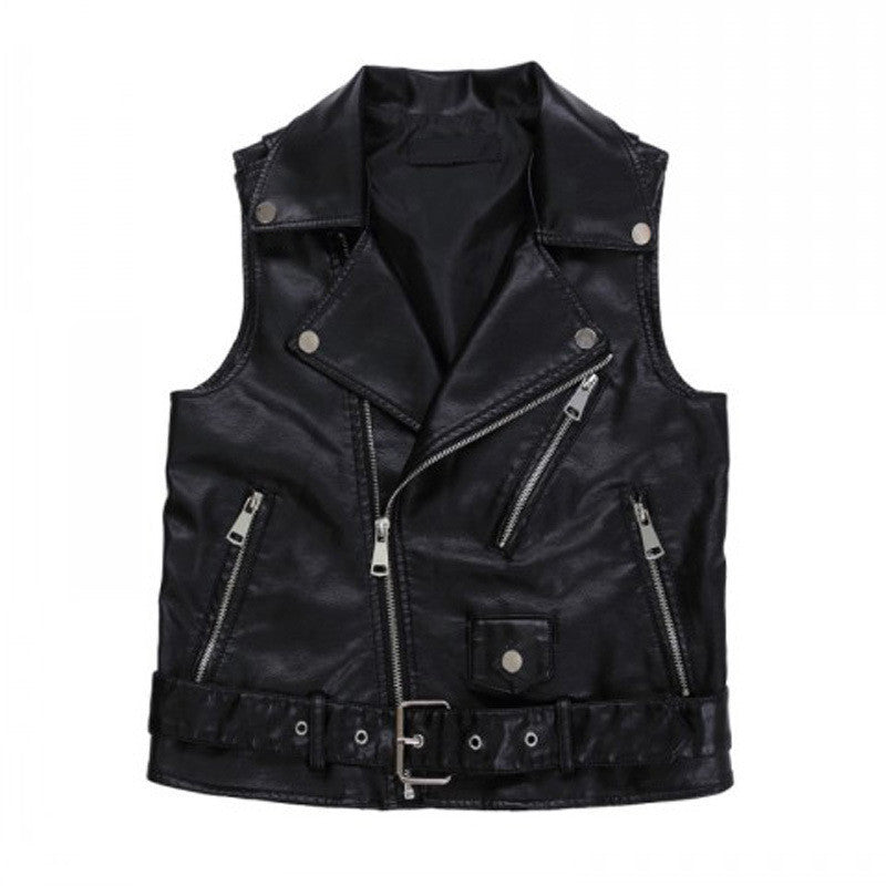 Sleeveless leather PU belt coat
