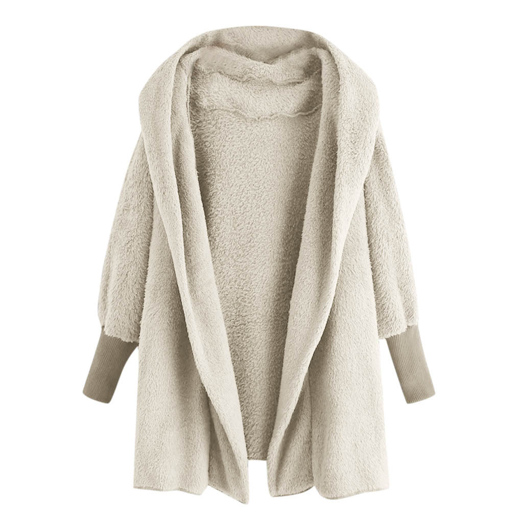 Reversible fleece hooded threaded cuff coat