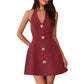 Elegant Halter V-Neck Sleeveless A-Line Mini Womens Short Party Gown