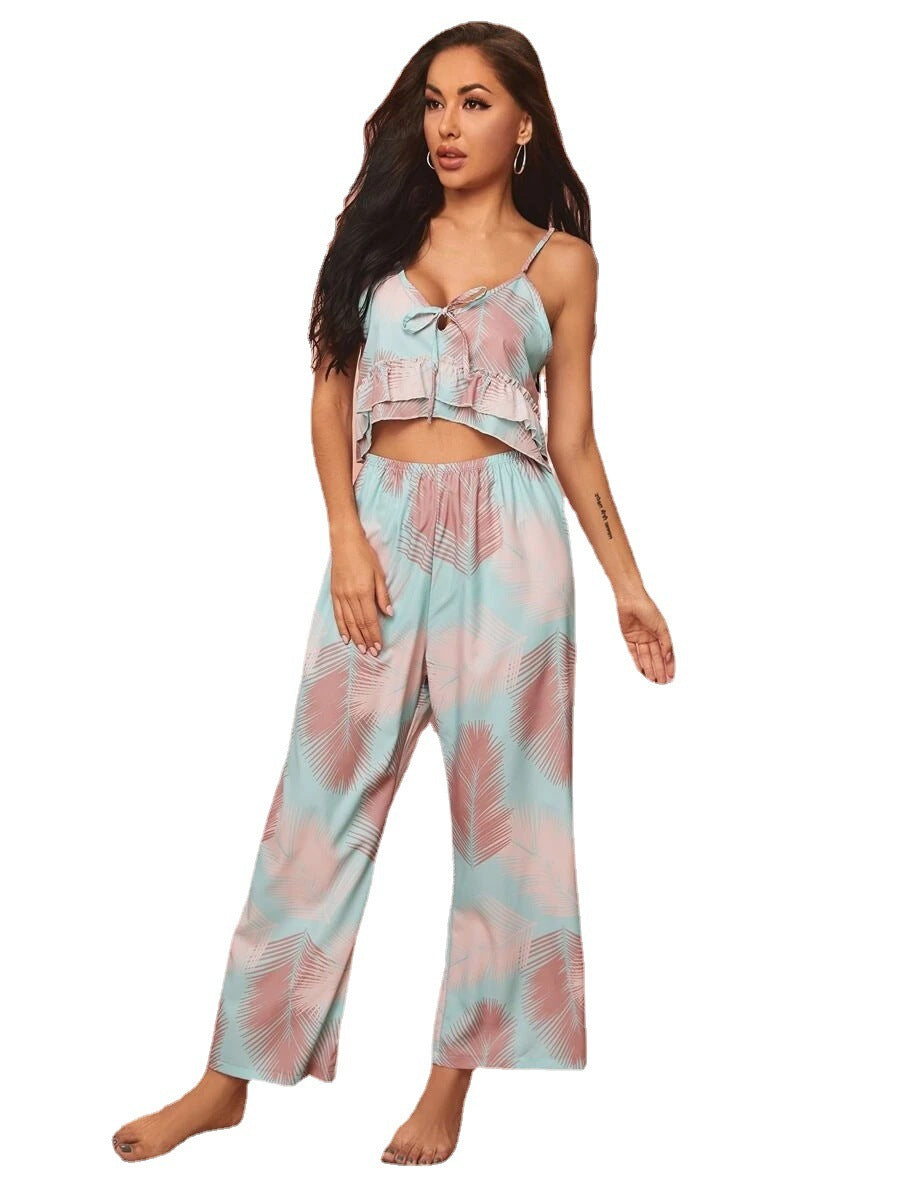 Ensemble de pyjama confortable à col en V et imprimé écharpe
