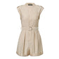 Casual pocket jumpsuit solid color sleeveless belt tide overalls