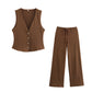 High waisted straight tube loose and slimming casual pants two-piece set