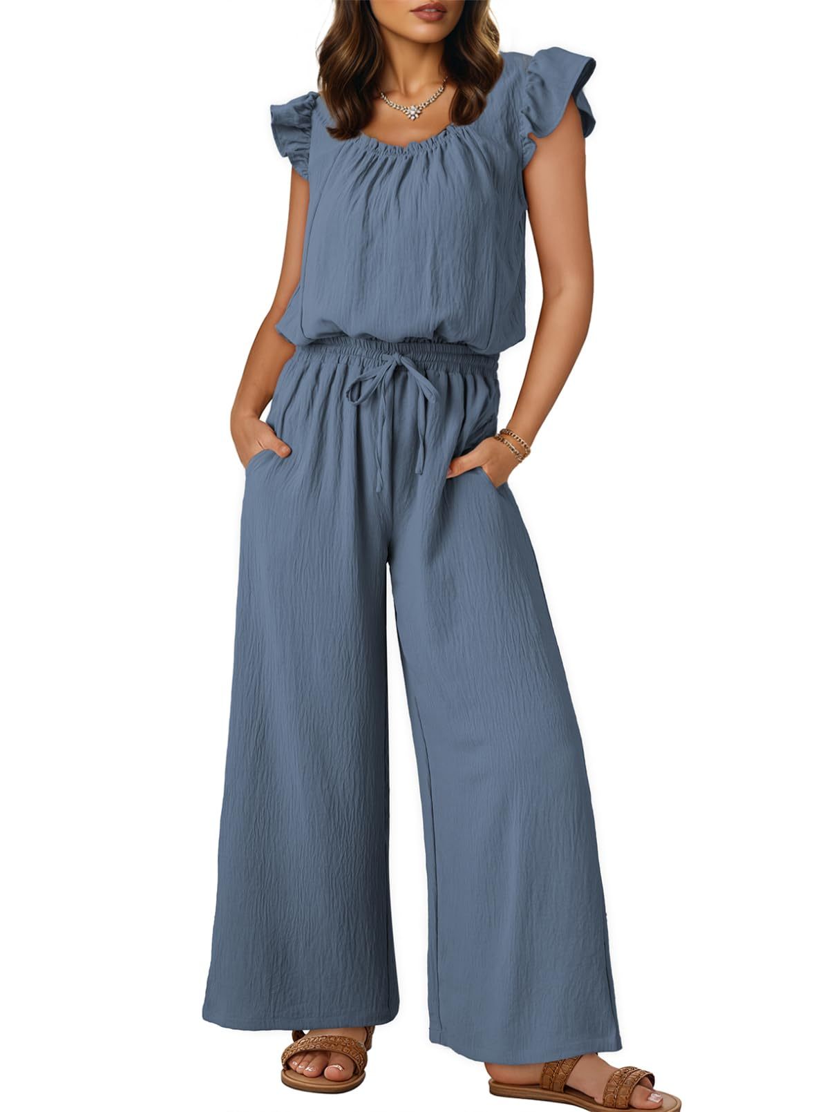 Square Collar Sleeveless Camisole Wide Leg Trousers