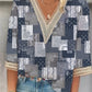 European And American Popular Fashion Loose Multi-color Floral Print Stitching Lace Half Sleeve V-neck Top